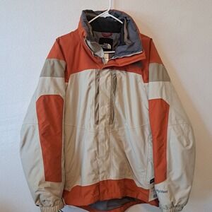 The North Face HyVent Ski Jacket Mens Medium Orange Tan Colorblock Waterproof